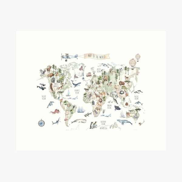 Item preview, Animal Kids World Map designed and sold by LolliPrintArt.