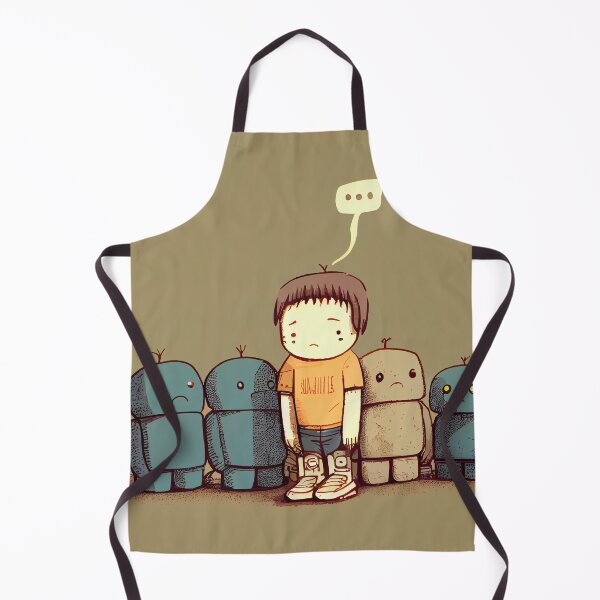 Aperçu de l'œuvre Sad Cartoon Boy with Sad Robots Digital Painting créée et vendue par CodeAndColors.