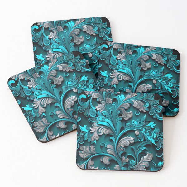 Item preview, Luxury Flowers Abstract Pattern in Gold, White, Cyan, Blue designed and sold by HiArtify ❤️.
