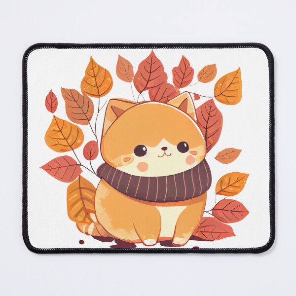 Item preview, Cute chibi cat surrounded by autumn leaves designed and sold by aimehero.