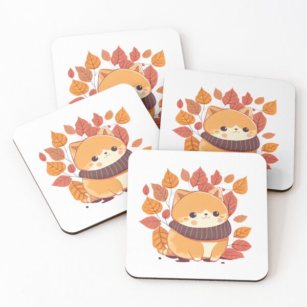 Item preview, Cute chibi cat surrounded by autumn leaves designed and sold by aimehero.