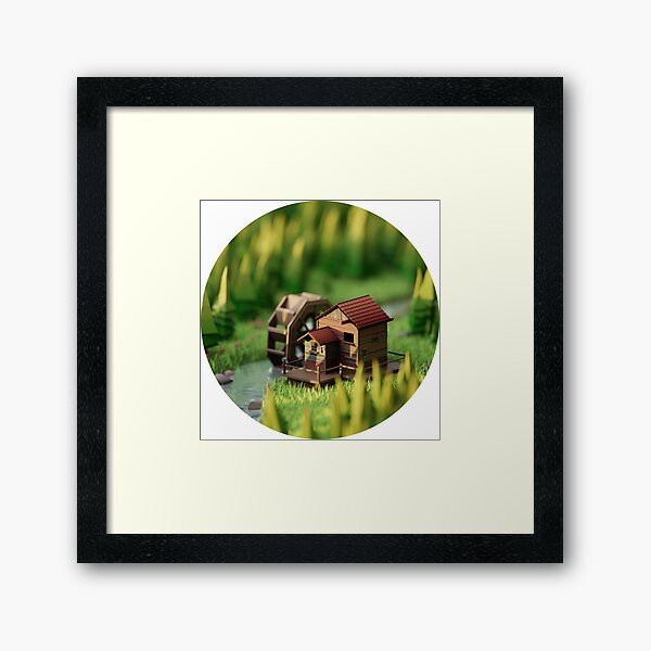Cute Waterwheel Lowpoly 3D Isometric Framed Art Print