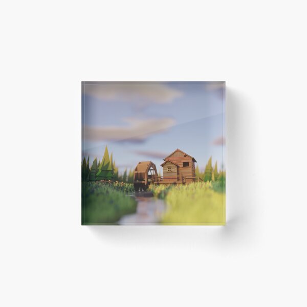 Cute Waterwheel Lowpoly 3D Isometric Acrylic Block