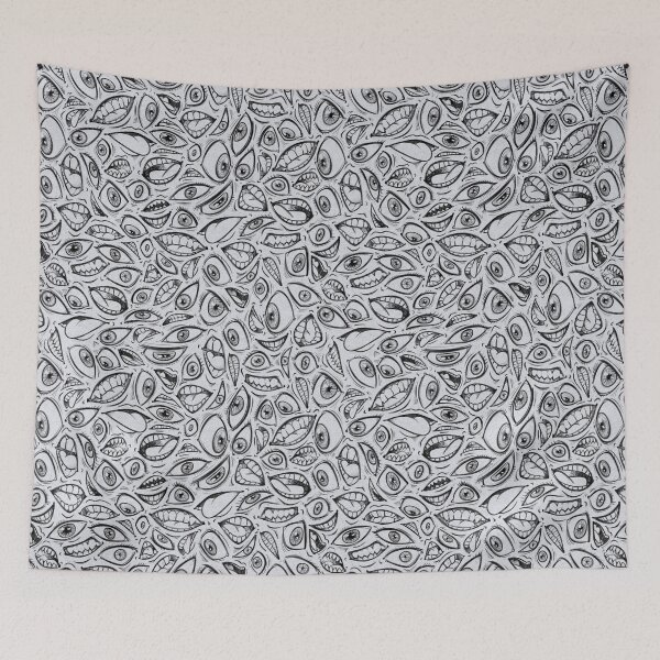 Item preview, Doodle Faces Black and White Pattern designed and sold by Nuvvola.