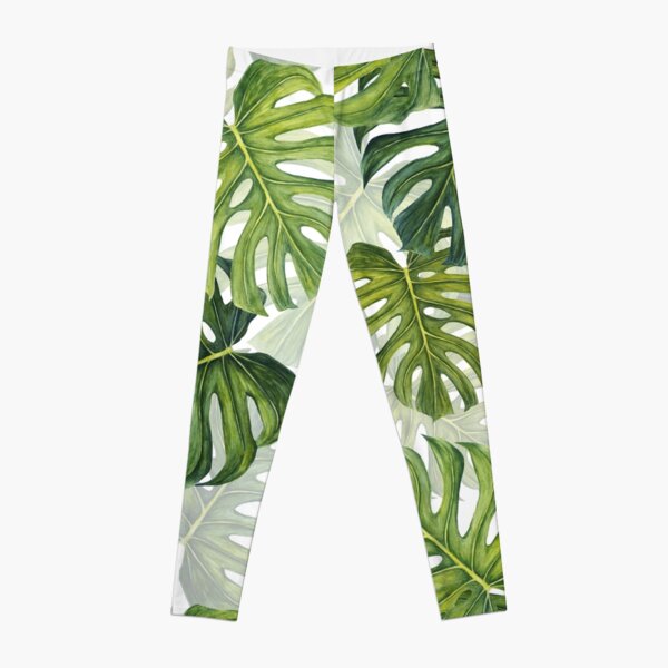 Monstera Leaf Tropical Pattern - Green Leggings