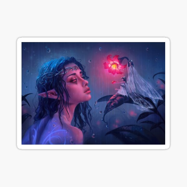 Fairies and elf under the rain Sticker