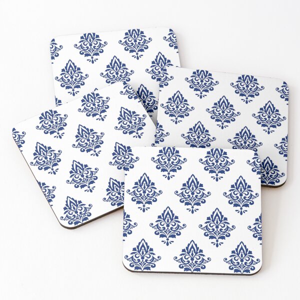 Item preview, Hamptons Navy Blue and White Damask Pattern designed and sold by HotHibiscus.