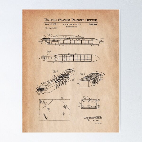 Item preview, Barge Cargo Ship - US2988036 - Vintage designed and sold by Rayyanz.
