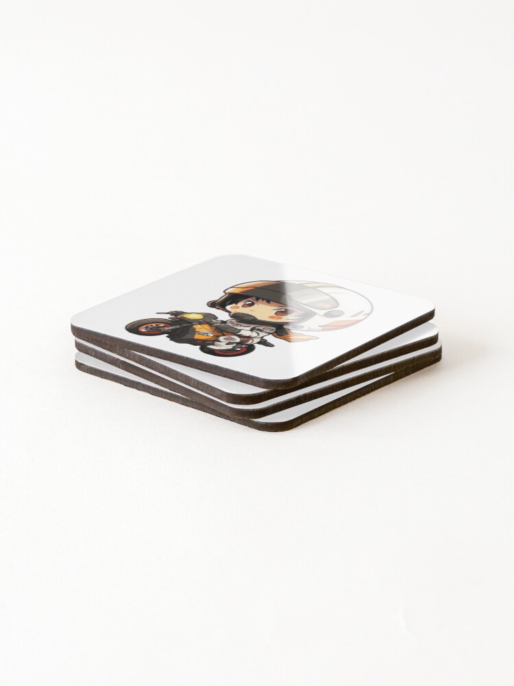 Thumbnail 4 of 5, Coasters (Set of 4), Chibi Motorcycle Racer designed and sold by TheChibiStore.