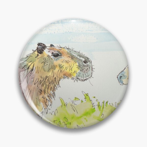 Item preview, Capybara sitting down watercolor painting designed and sold by MikeJory.