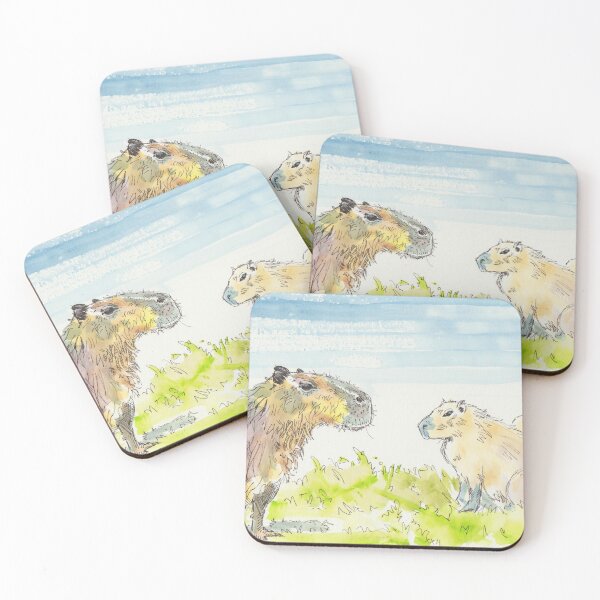 Item preview, Capybara sitting down watercolor painting designed and sold by MikeJory.