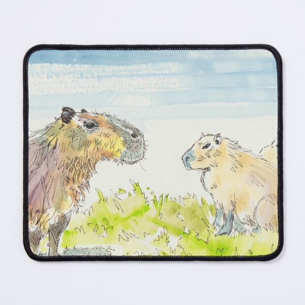 Item preview, Capybara sitting down watercolor painting designed and sold by MikeJory.