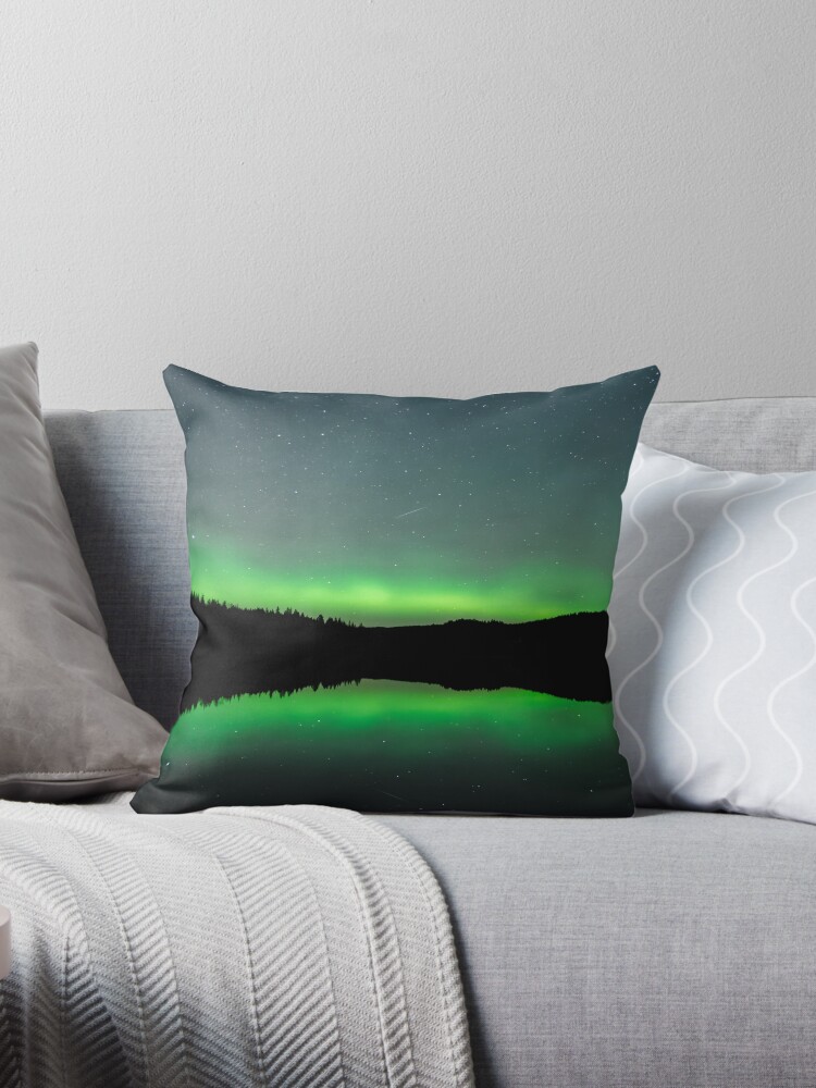 Thumbnail 1 of 3, Throw Pillow, Lady Aurora and the shooting star designed and sold by Ståle H. Meyer.
