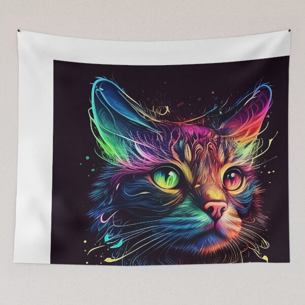 Item preview, Colorful trippy cat portrait illustration psychedelic 6 designed and sold by vishalraifx.