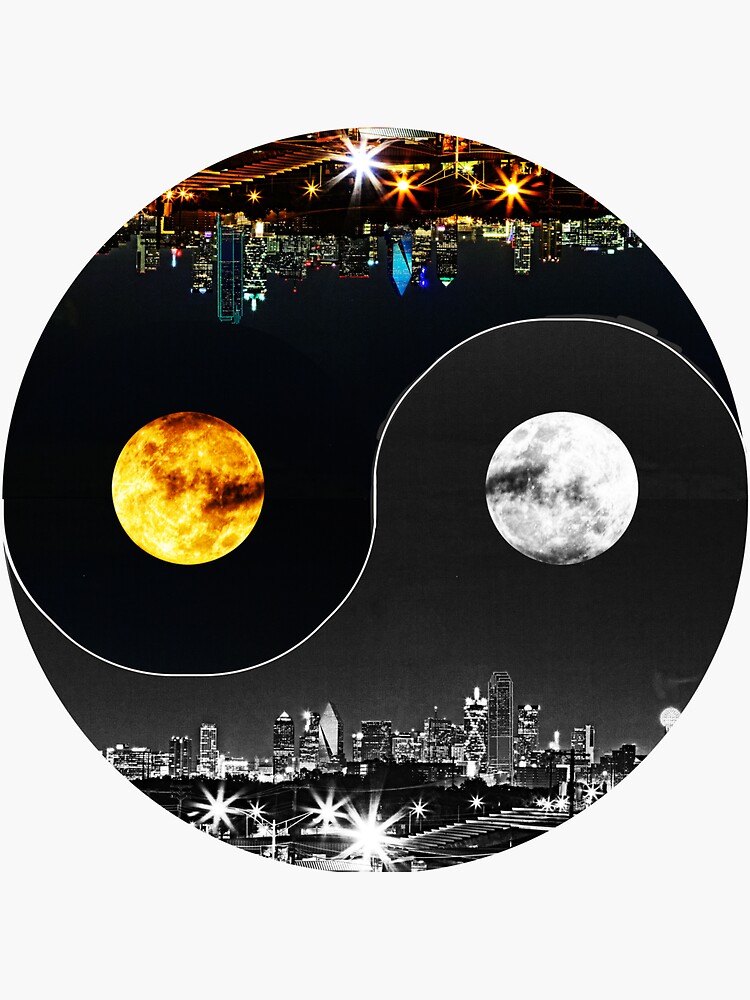 Thumbnail 3 of 3, Sticker, Yin Yang Dallas Skyline designed and sold by Warren Paul Harris.