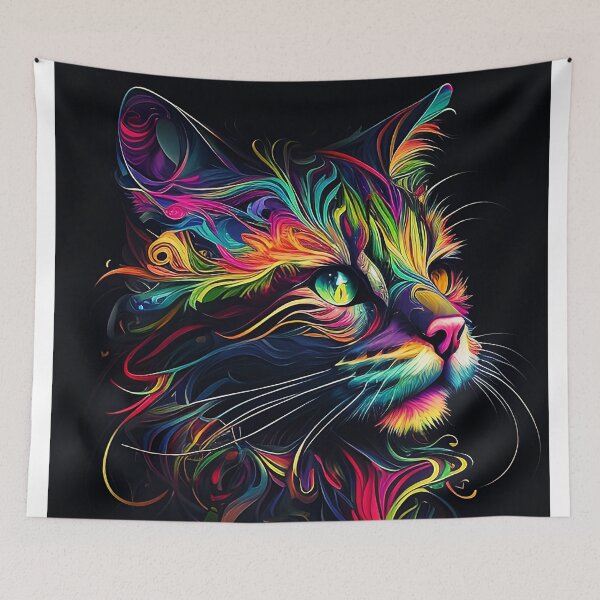 Item preview, Colorful trippy cat portrait illustration psychedelic 8 designed and sold by vishalraifx.