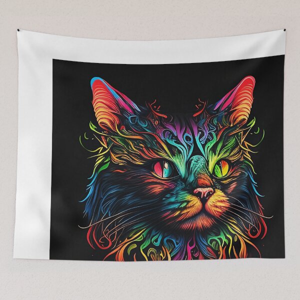 Item preview, Colorful trippy cat portrait illustration psychedelic 12 designed and sold by vishalraifx.