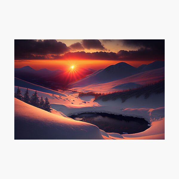 Item preview, View of Stunning Sunset from Snowy Mountains designed and sold by krazybookz.