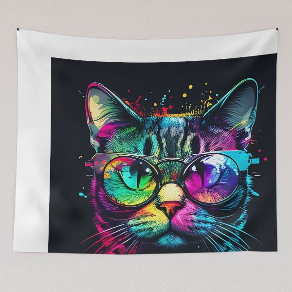 Item preview, Colorful trippy cat portrait illustration psychedelic 13 designed and sold by vishalraifx.