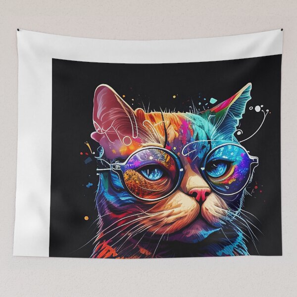 Item preview, Colorful trippy cat portrait illustration psychedelic 15 designed and sold by vishalraifx.