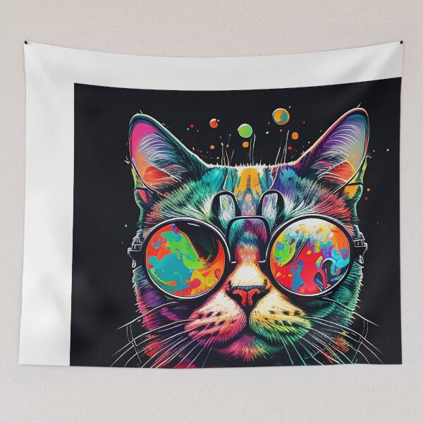 Item preview, Colorful trippy cat portrait illustration psychedelic 16 designed and sold by vishalraifx.