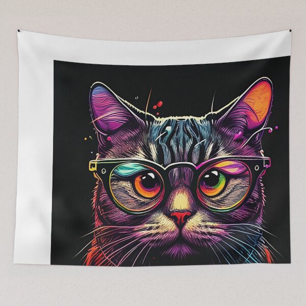 Item preview, Colorful trippy cat portrait illustration psychedelic 18 designed and sold by vishalraifx.