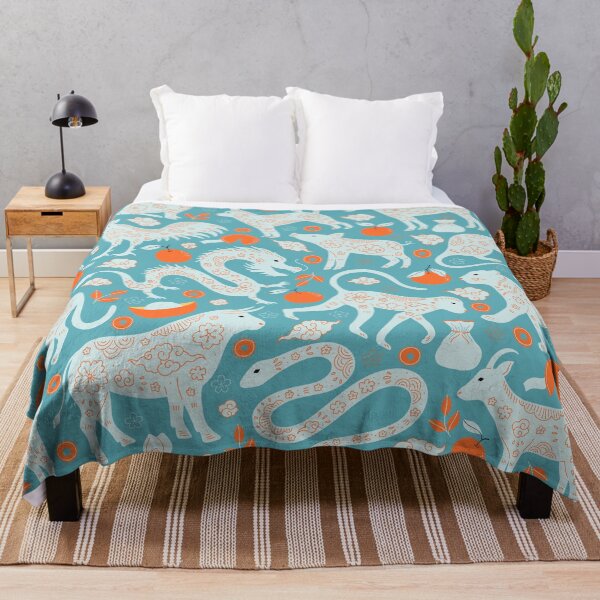 Item preview, Chinese Zodiac Animals Blue Pattern designed and sold by FengShuiLounge.