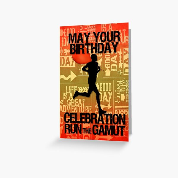 Birthday Male Runner Sport Theme in Orange and Golds Greeting Card