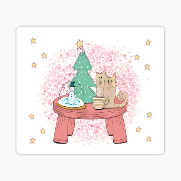 Christmas Cats and Coffee, Primitive Holiday Sticker
