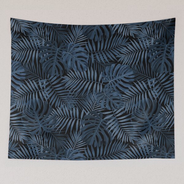 Item preview, Tropical Palm and Monstera Leaf Pattern in Dark Blue designed and sold by Karen Banson.