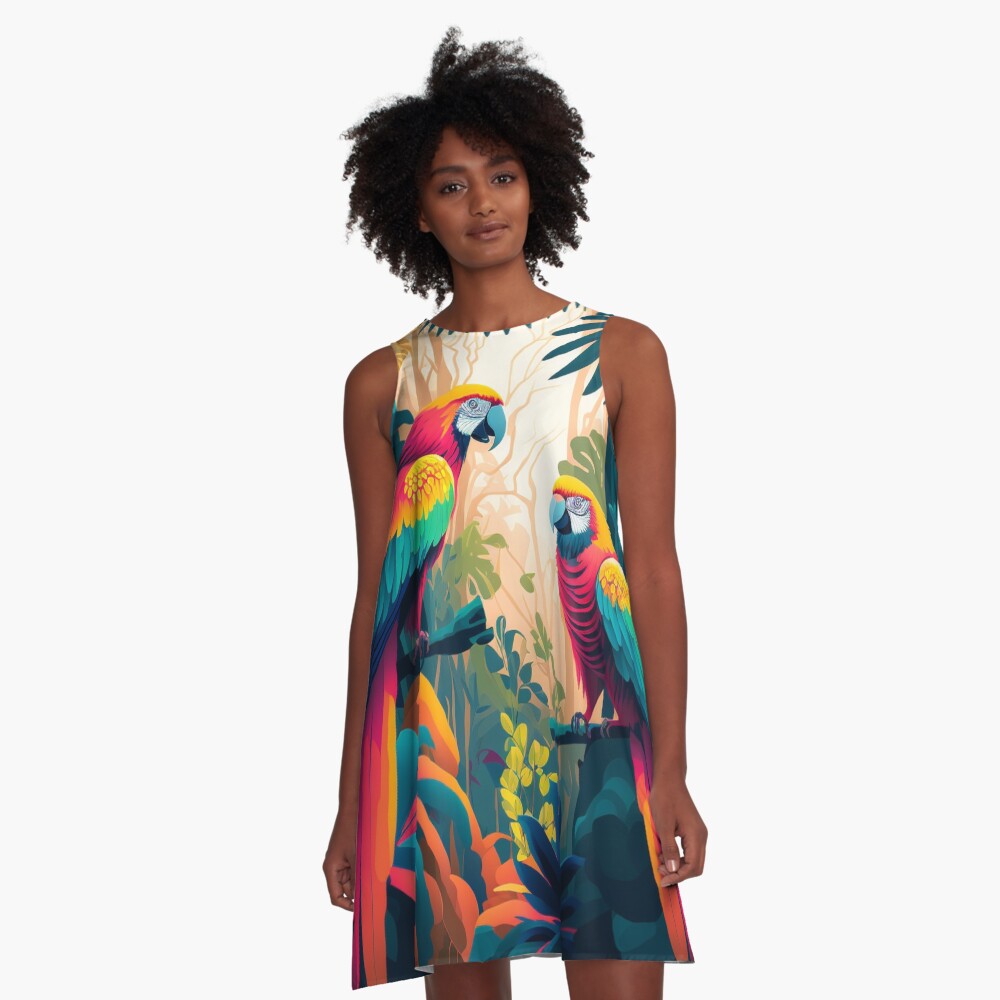 "Paradise Parrots" ALine Dress for Sale by GabrielMadrasse Redbubble