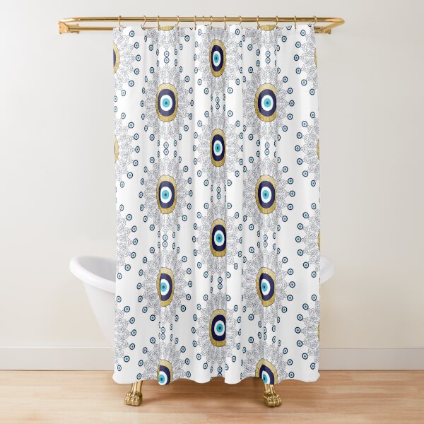 Evil Eye Hanging Beads in Blue and Gold Shower Curtain for Sale by  HotHibiscus