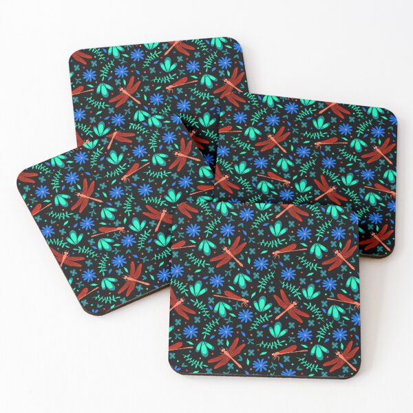 Item preview, Red Dragonflies in the Garden on Black  designed and sold by dKarthdesign.