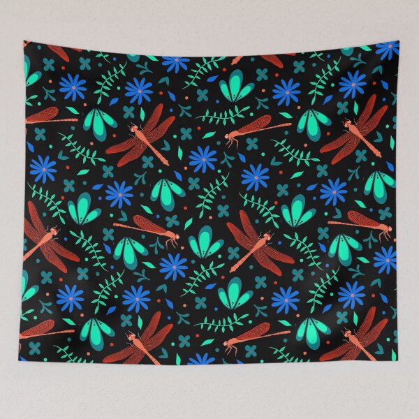 Item preview, Red Dragonflies in the Garden on Black  designed and sold by dKarthdesign.