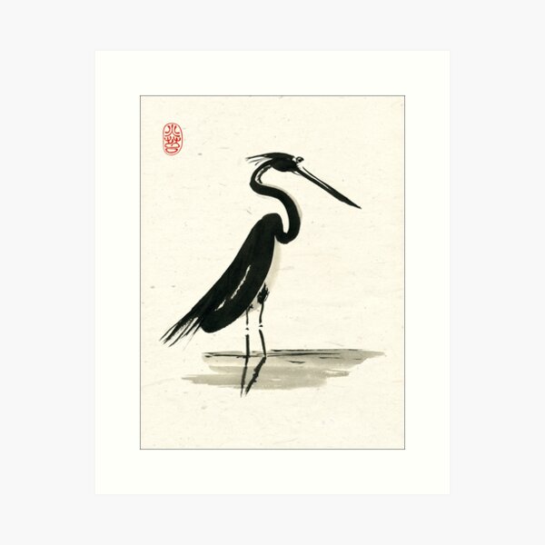 heron on rice paper Art Print