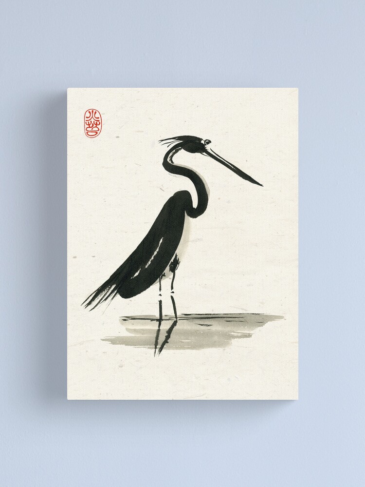 Alternate view of heron on rice paper Canvas Print