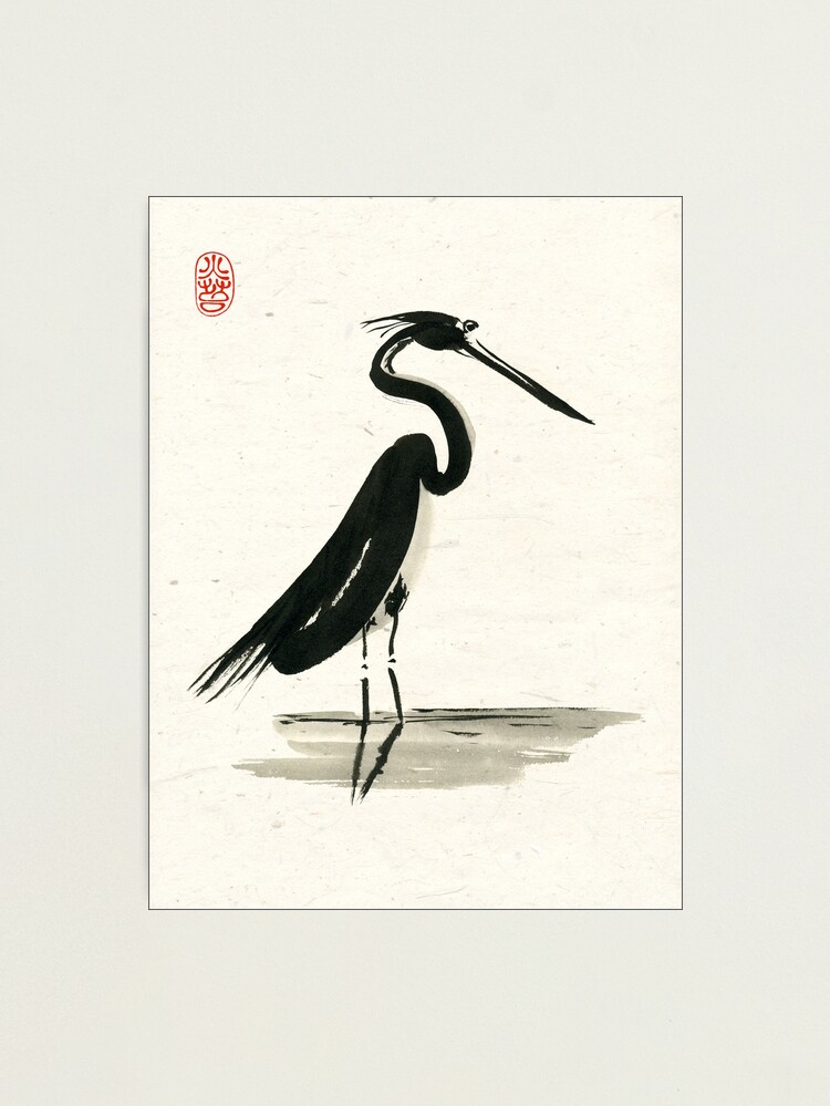Alternate view of heron on rice paper Photographic Print