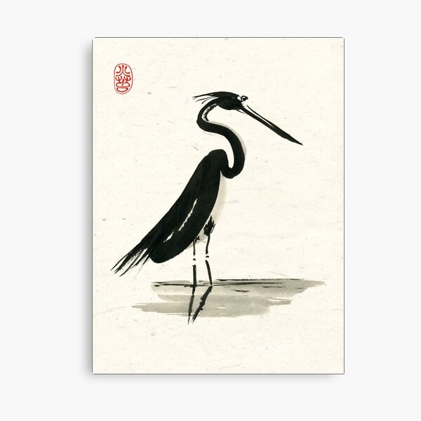 heron on rice paper Canvas Print