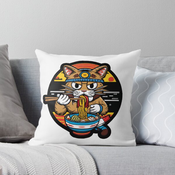 Item preview, Japanese Samurai Cat Eating A Bowl of Ramen designed and sold by MeowMerch.