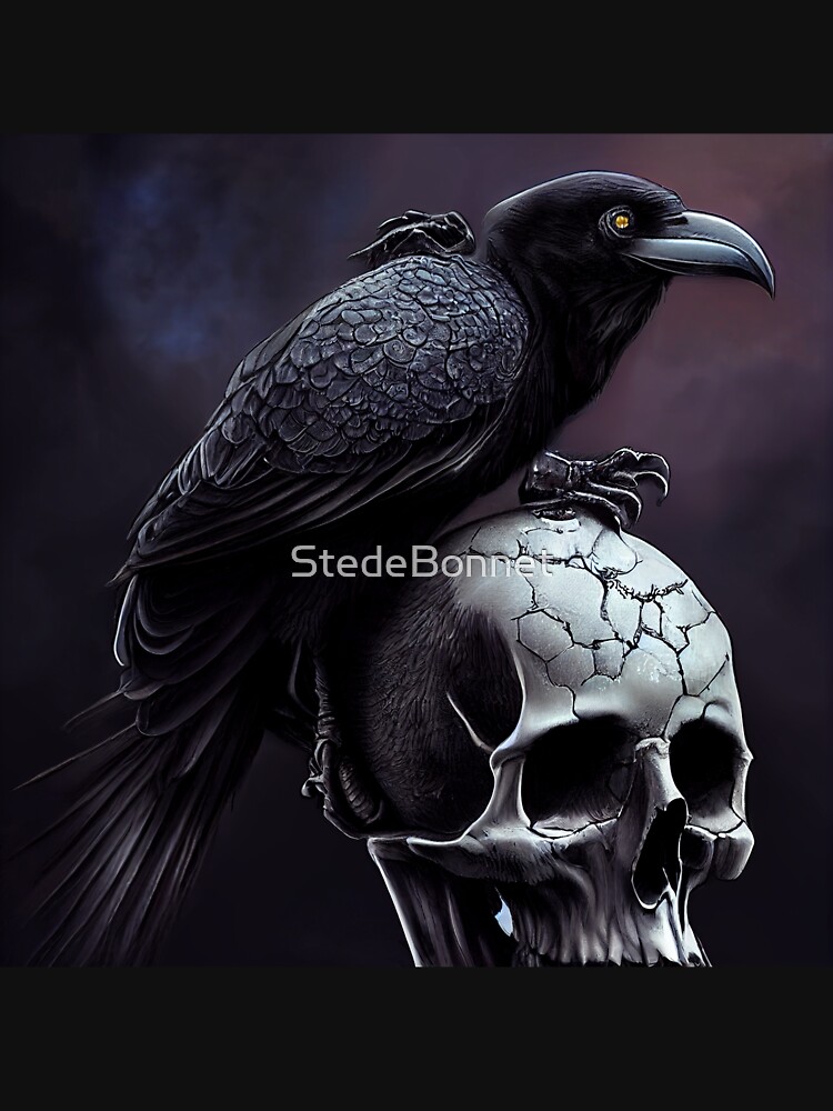 Gothic skull with black raven bird