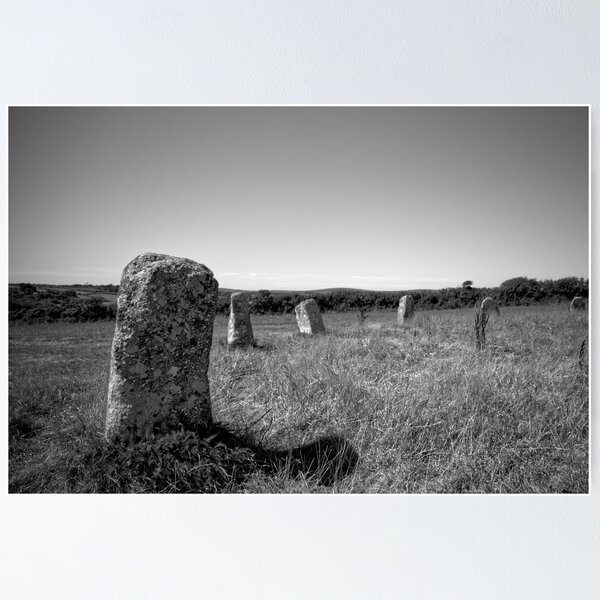 Item preview, Merry Maidens Stone Circle, Cornwall. Black and White Photograph designed and sold by Postcards From The Dark Side .