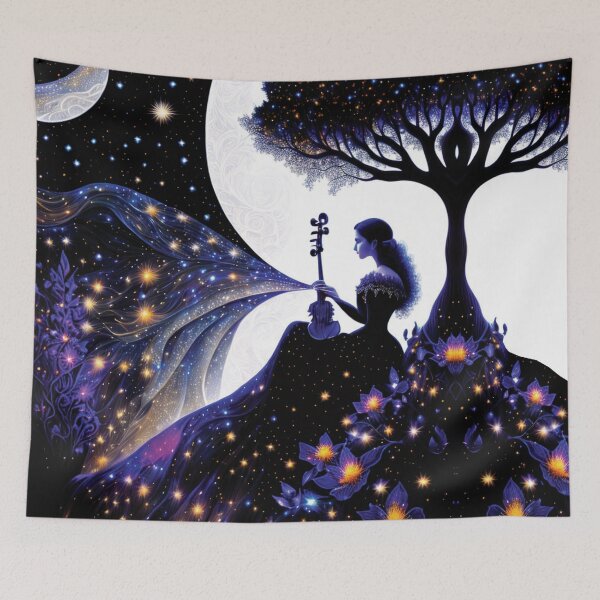 Item preview, musician in starry night , viola, violin, stars, flowers, moon designed and sold by SBlagojevic.