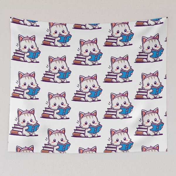 Item preview, Kawaii cat, reading fan designed and sold by Nelameen.