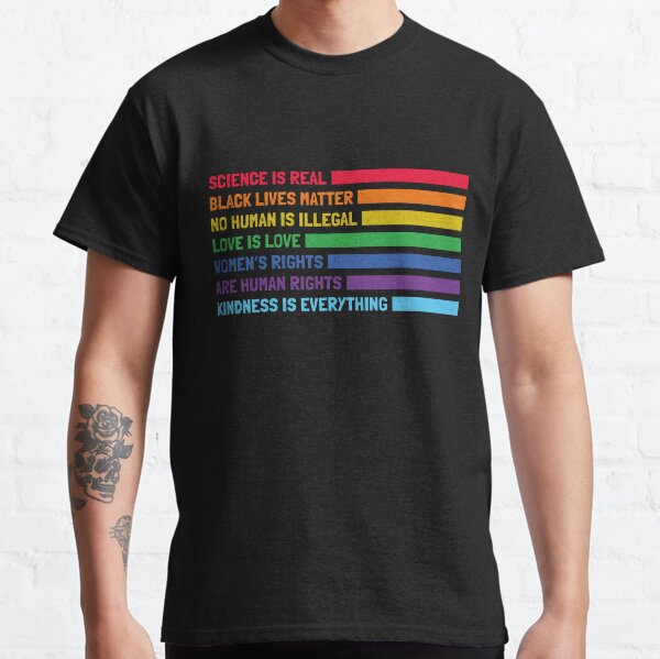 Vista previa del artículo con la obra «La ciencia es real Black Lives Matter LGBTQ Love Derechos de las mujeres», diseñado y vendido por Queer Pride Shop.