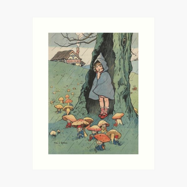 Item preview, Girl with Goblins Vintage Illustration designed and sold by VintageLadies.