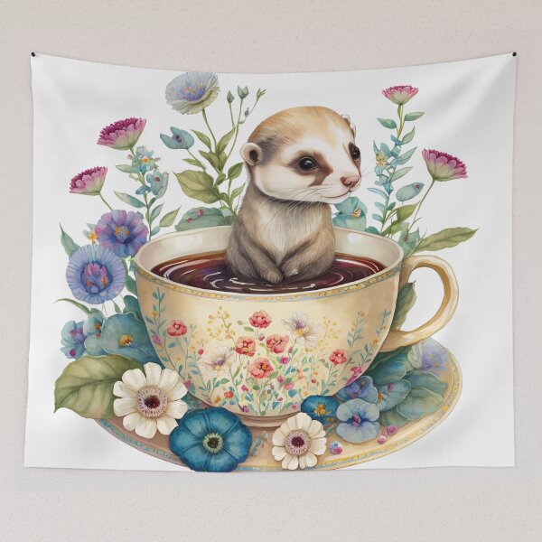 Item preview, Cute Teacup Animal Ferret with Flowers #7 designed and sold by Synthetic-Intel.