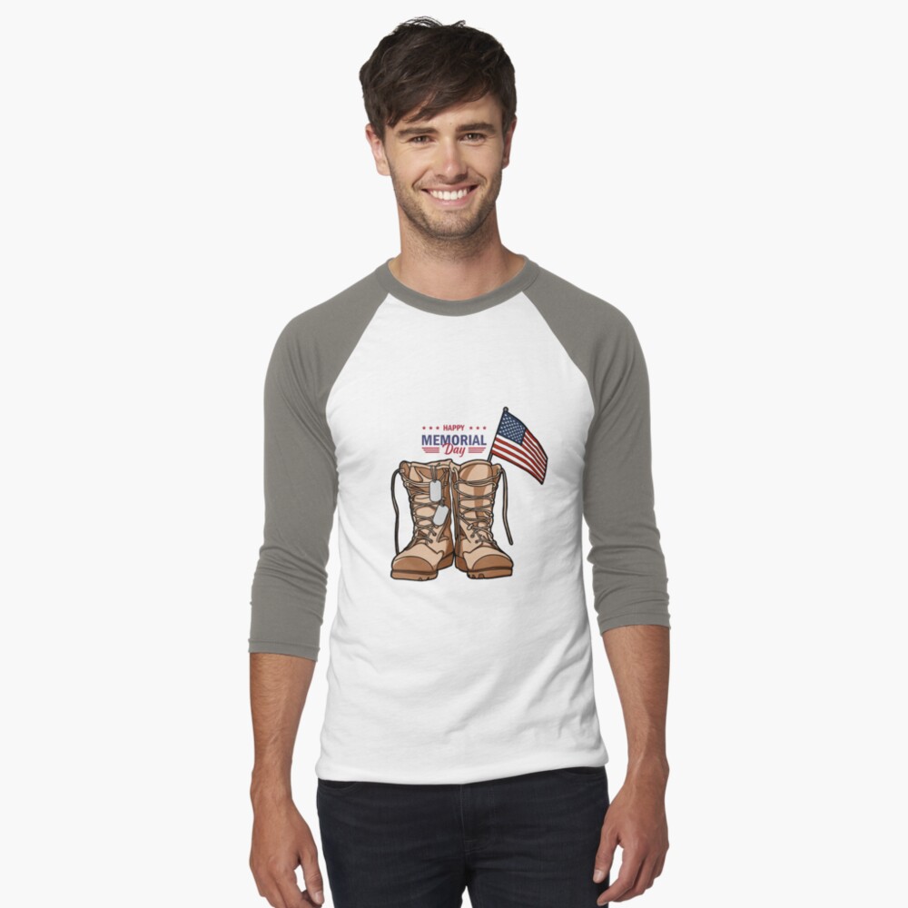 American Flags Happy Memorial Day Raglan Baseball Tee