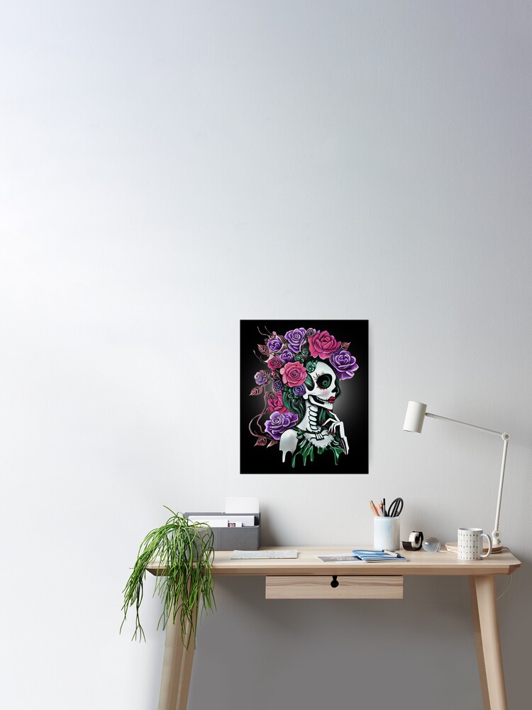 Flowers and skull, sugar skull, dark, La catrina, calavera, skeletons  lovers, cool skulls, bones, gothic floral lady | Canvas Print