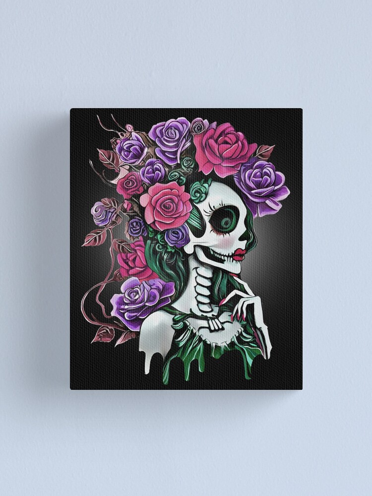 Flowers and skull, sugar skull, dark, La catrina, calavera, skeletons  lovers, cool skulls, bones, gothic floral lady | Canvas Print