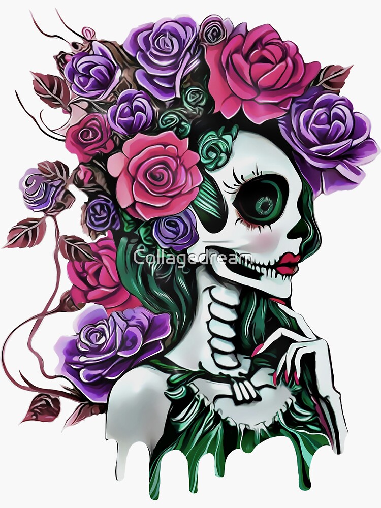  Floral Sugar Skull Day of The Dead Women's Long Sleeve T-Shirt  Calavera Muertos : Clothing, Shoes & Jewelry